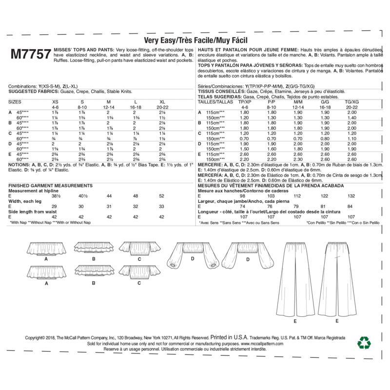 Patron McCall's 7757.Y - Hauts et pantalon