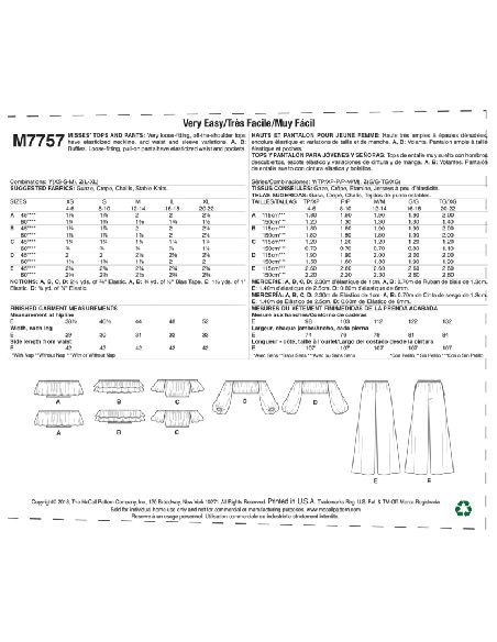 Patron McCall's 7757.Y - Hauts et pantalon