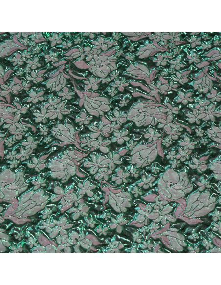 Tissu brocart - Fleur vert & rouge