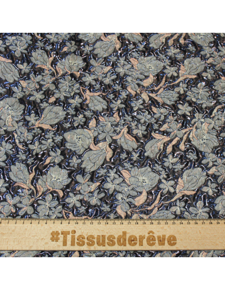 Tissu brocart - Fleur bleu & rose