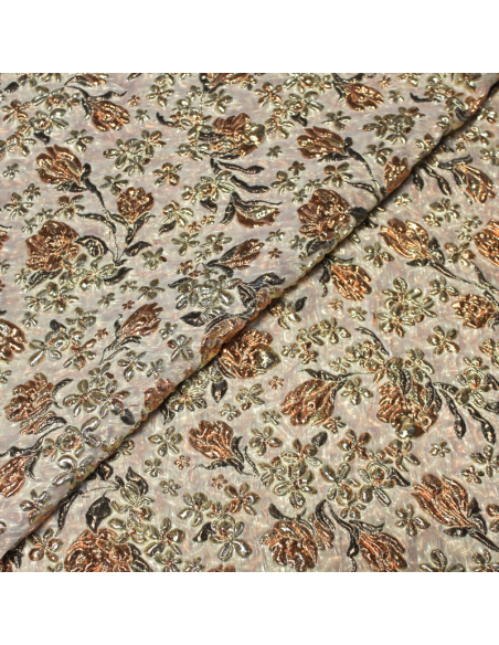 Tissu brocart - Fleur doré & cuivre