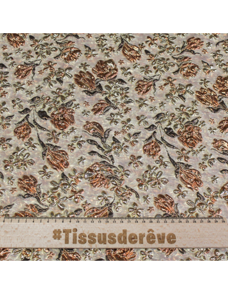 Tissu brocart - Fleur doré & cuivre