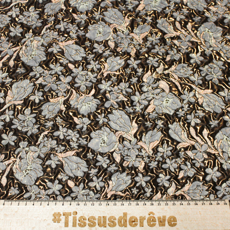 Tissu brocart - Fleur doré & cuivre