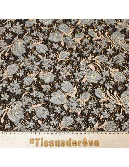 Tissu brocart - Fleur doré & cuivre