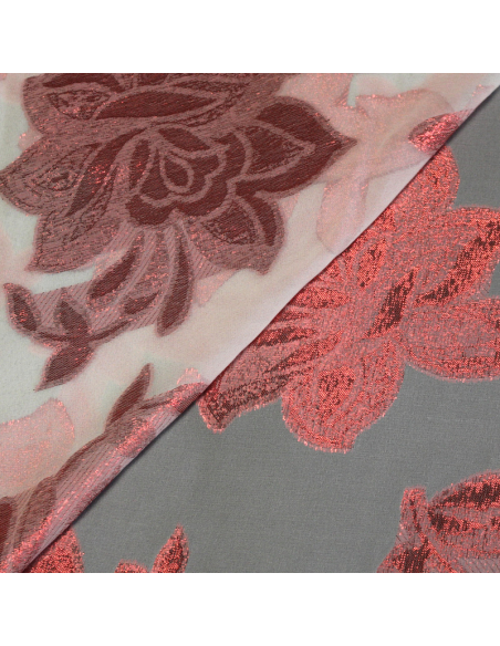 Mousseline de soie jacquard lancé découpé -  Rose rouge