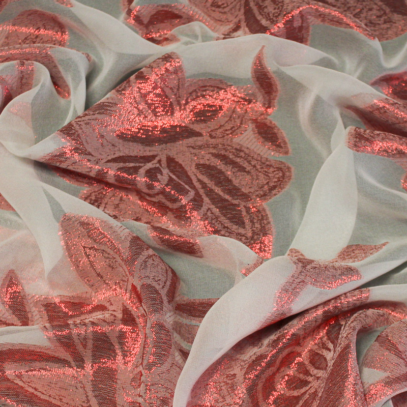 Mousseline de soie jacquard lancé découpé -  Rose rouge