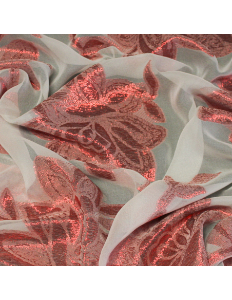 Mousseline de soie jacquard lancé découpé -  Rose rouge