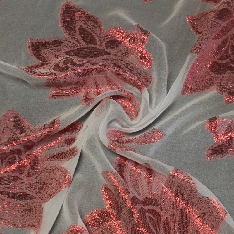Mousseline de soie jacquard lancé découpé -  Rose rouge