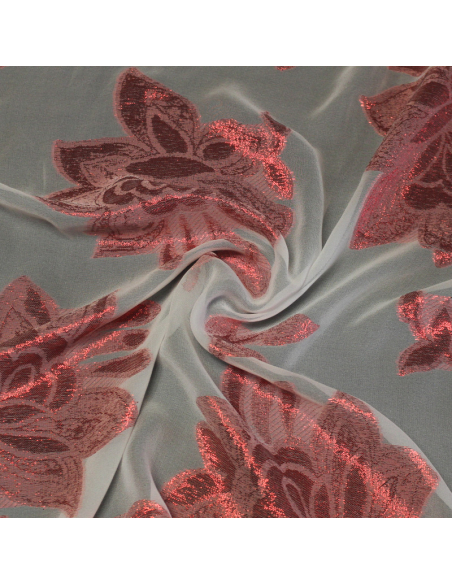 Mousseline de soie jacquard lancé découpé -  Rose rouge