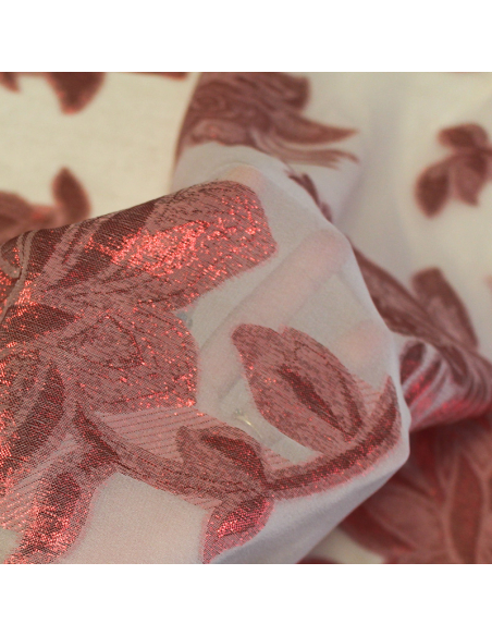 Mousseline de soie jacquard lancé découpé -  Rose rouge