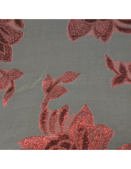 Mousseline de soie jacquard lancé découpé -  Rose rouge