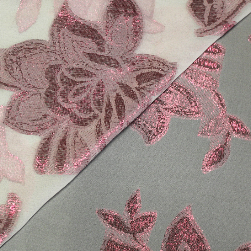 Mousseline de soie jacquard lancé découpé -  Rose fuchsia