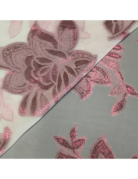 Mousseline de soie jacquard lancé découpé -  Rose fuchsia
