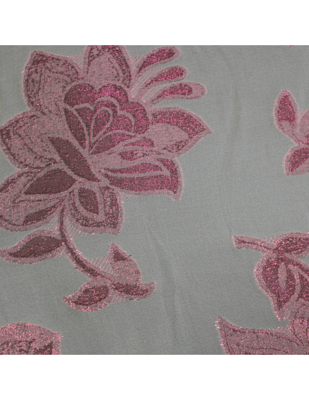 Mousseline de soie jacquard lancé découpé -  Rose fuchsia