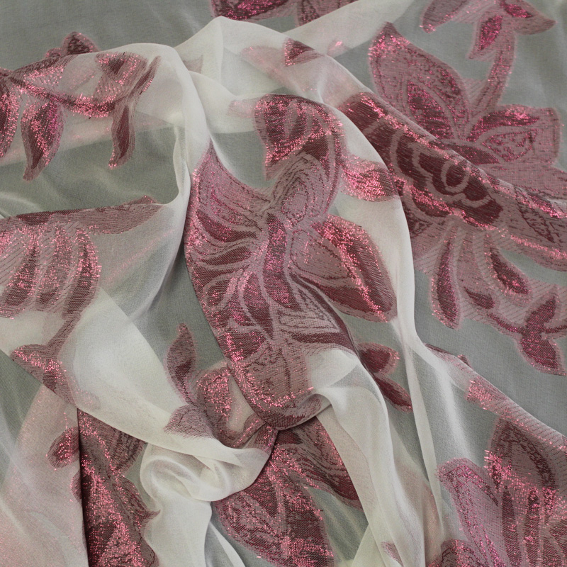 Mousseline de soie jacquard lancé découpé -  Rose fuchsia
