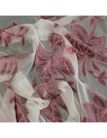 Mousseline de soie jacquard lancé découpé -  Rose fuchsia