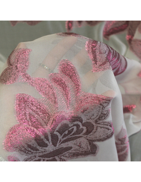 Mousseline de soie jacquard lancé découpé -  Rose fuchsia