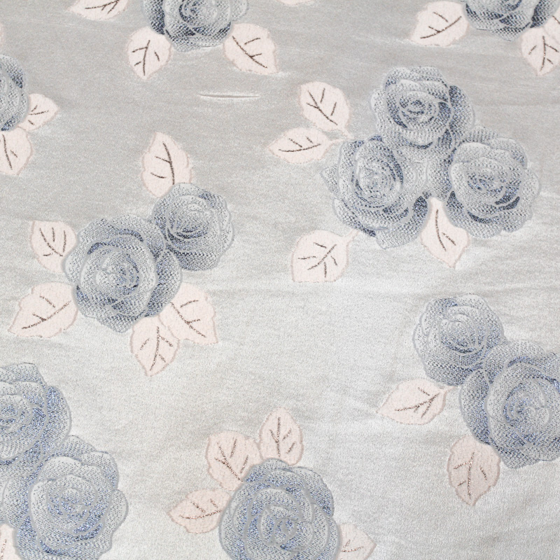 Crêpe envers satin de soie jacquard - Bouquet de rose bleu & rose gold