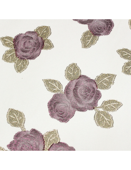 Crêpe envers satin de soie jacquard - Bouquet de rose fuchsia & or