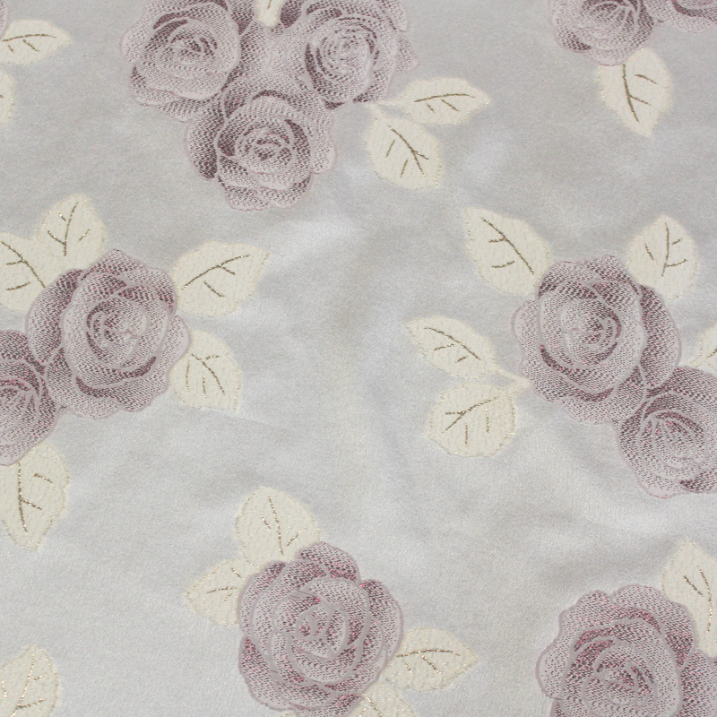 Crêpe envers satin de soie jacquard - Bouquet de rose fuchsia & or