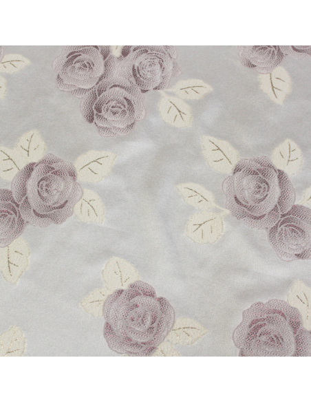 Crêpe envers satin de soie jacquard - Bouquet de rose fuchsia & or