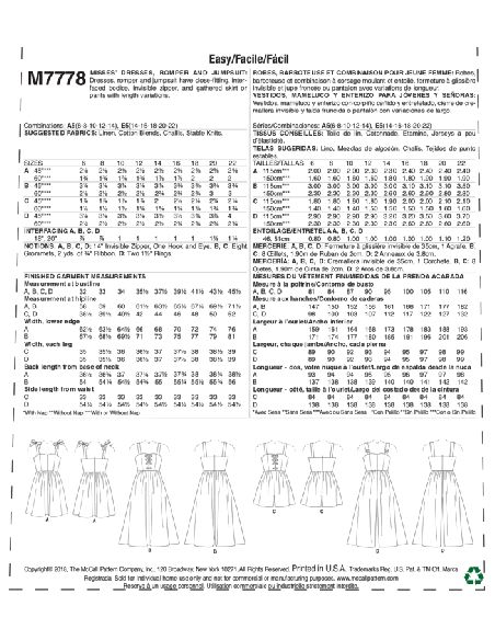 Patron McCall's 7778.A5 - Robes, barboteuse et combinaison