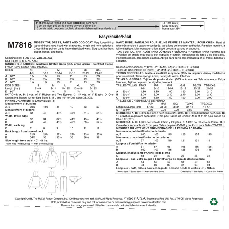 Patron McCall's 7816.Y - Haut, robe et pantalon