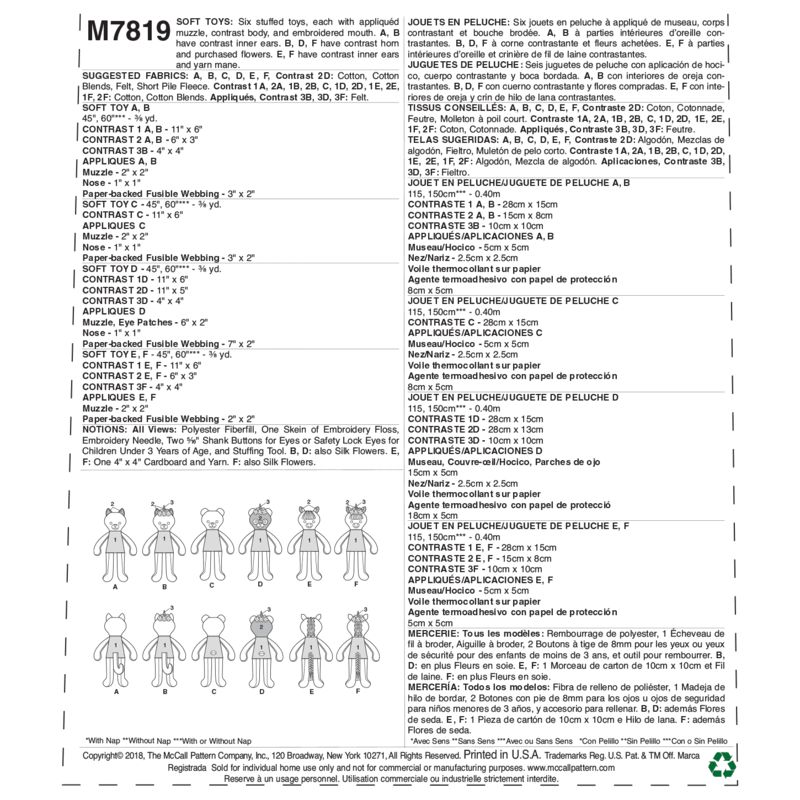 Patron McCall's 7819.OS - Jouets en peluche