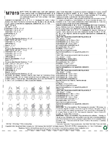 Patron McCall's 7819.OS - Jouets en peluche