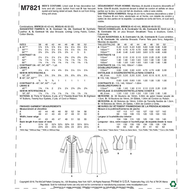 Patron McCall's 7821.MQQ - Déguisement