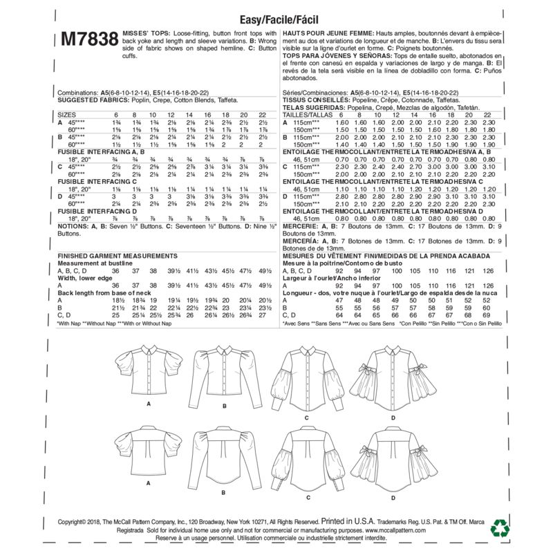 Patron McCall's 7838.A5 - Hauts