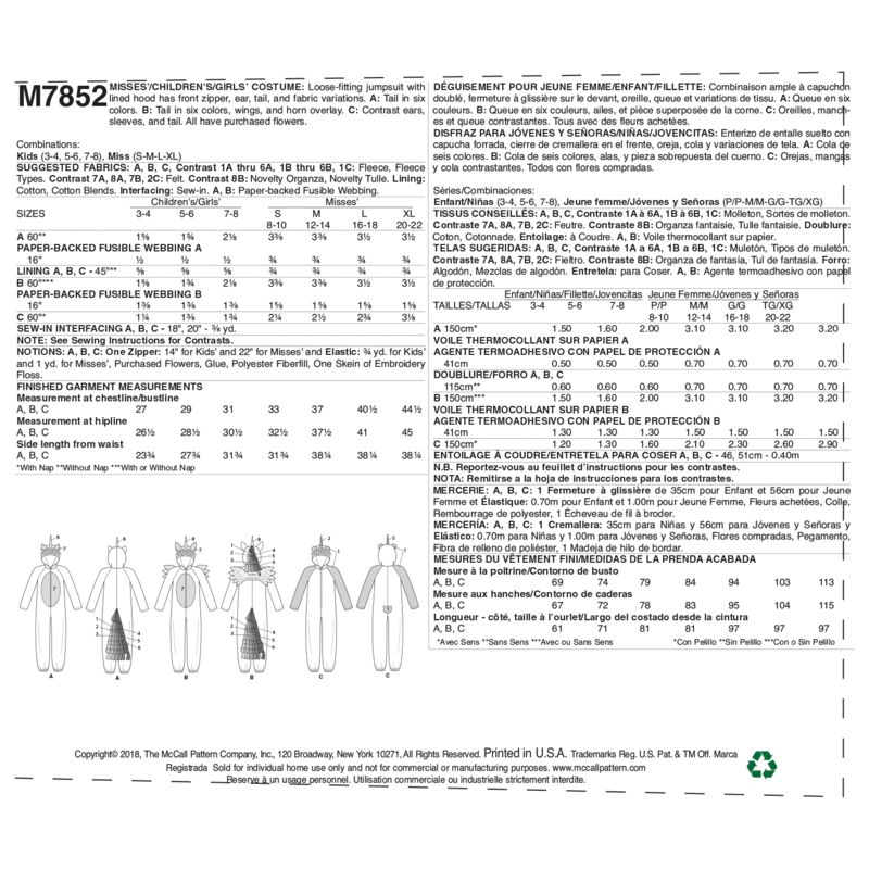 Patron McCall's 7852.KID - Déguisement