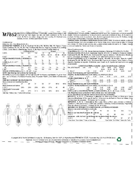 Patron McCall's 7852.KID - Déguisement