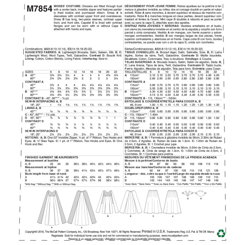 Patron McCall's 7854.A5 - Déguisement