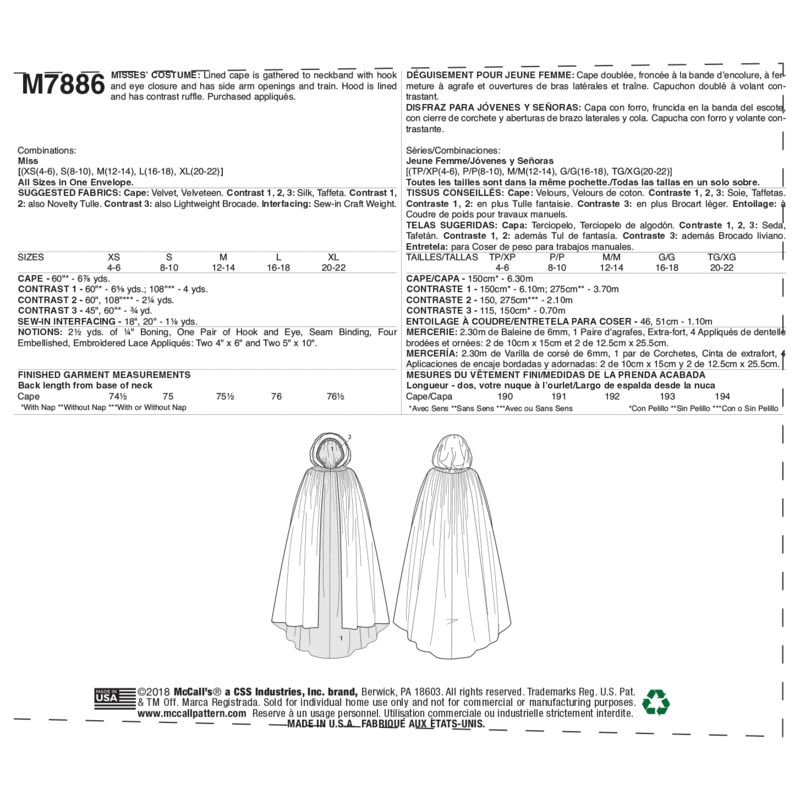 Patron McCall's 7886.MIS - Déguisement