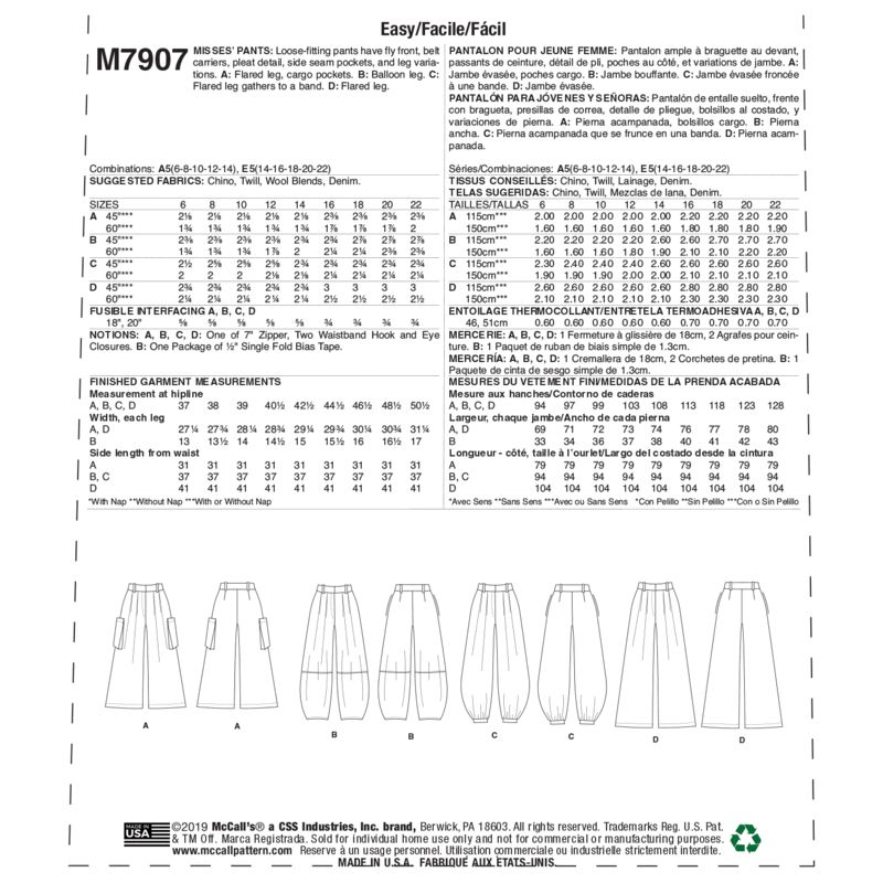 Patron McCall's 7907.A5 - Pantalon