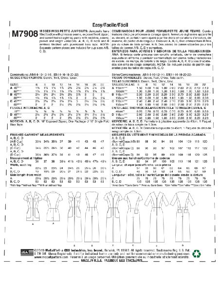 Patron McCall's 7908.A5 - Combinaisons