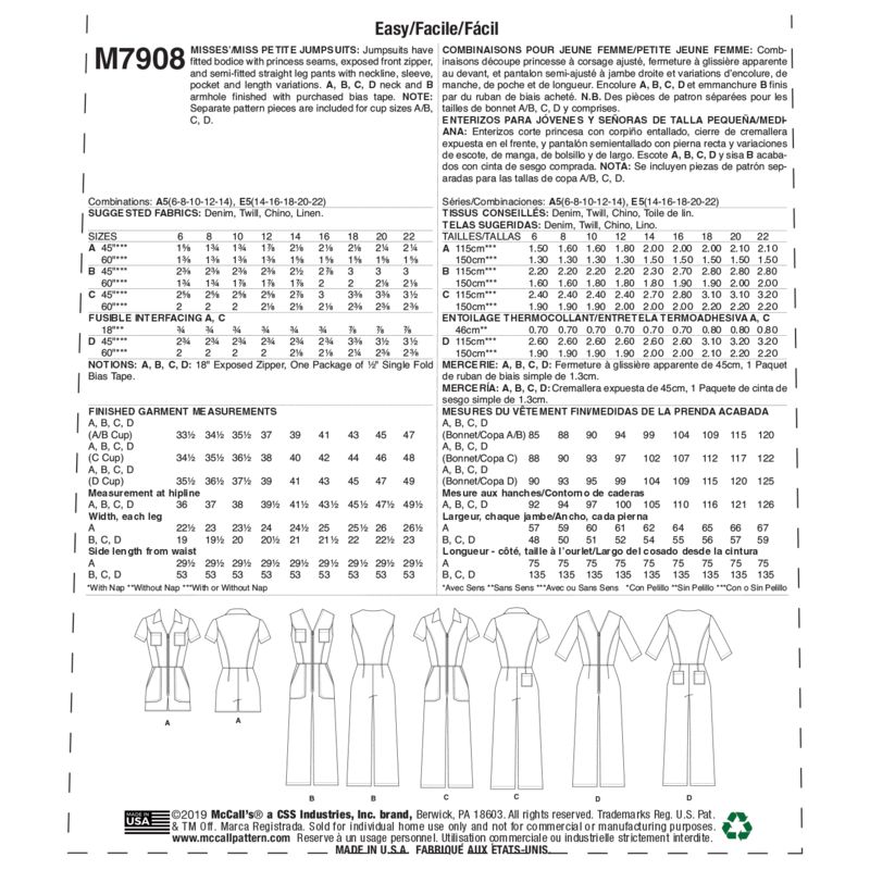 Patron McCall's 7908.A5 - Combinaisons