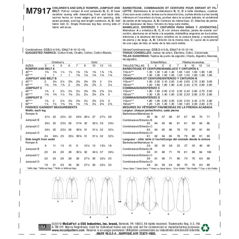Patron McCall's 7917.CCE - Barboteuse, combinaison