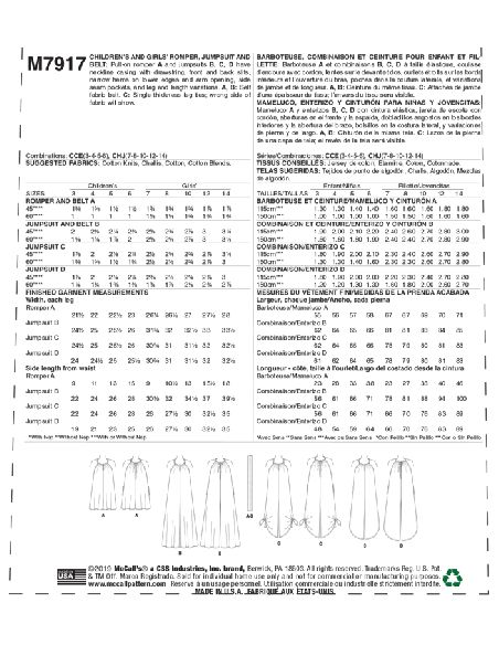 Patron McCall's 7917.CCE - Barboteuse, combinaison