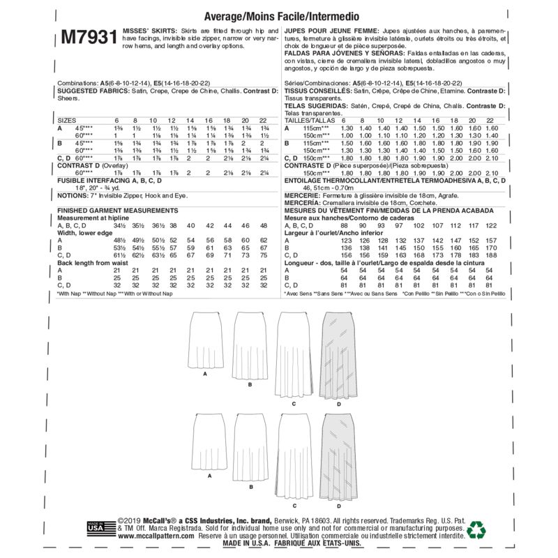Patron McCall's 7931.A5 - Jupes