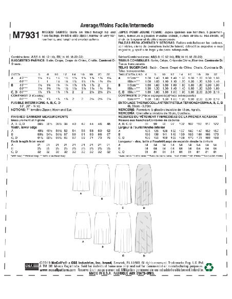 Patron McCall's 7931.A5 - Jupes