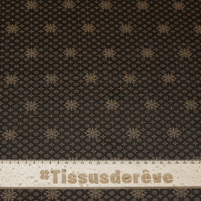 Doublure jacquard acétate & viscose  - Rosace marron kaki