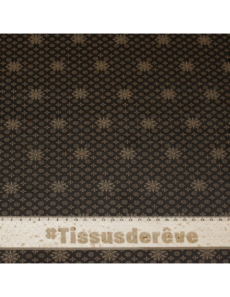 Doublure jacquard acétate & viscose  - Rosace marron kaki