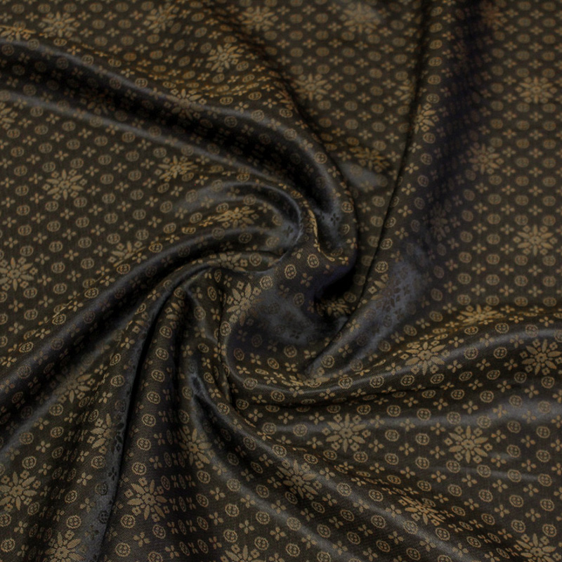 Doublure jacquard acétate & viscose  - Rosace marron kaki