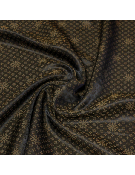 Doublure jacquard acétate & viscose  - Rosace marron kaki