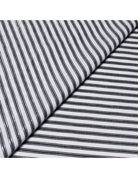 Popeline de coton - Rayure noir & argent