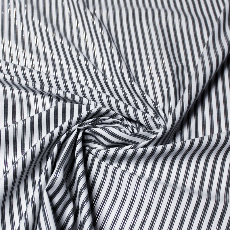 Popeline de coton - Rayure noir & argent