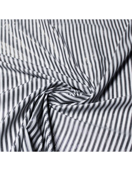 Popeline de coton - Rayure noir & argent