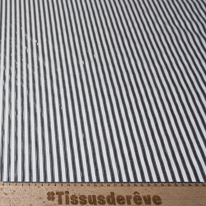 Popeline de coton - Rayure noir & argent